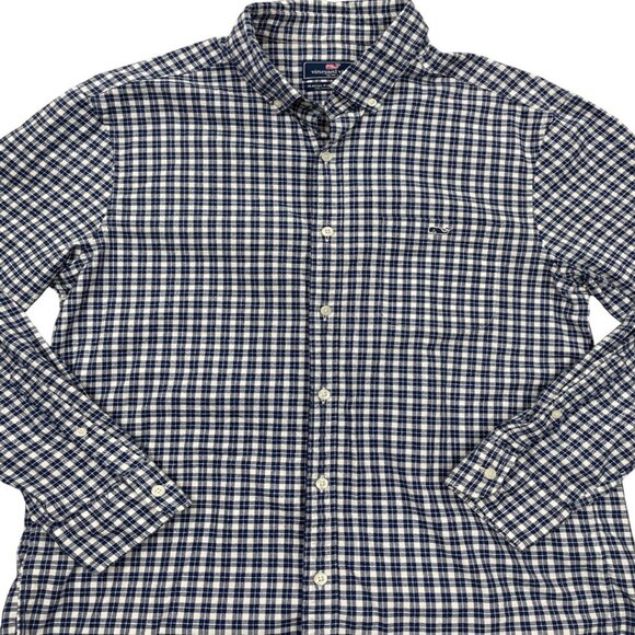 Vineyard Vines Whale Tucker Blue Plaid Button Long Sleeve Cotton Shirt Men's M - Picture 4 of 9